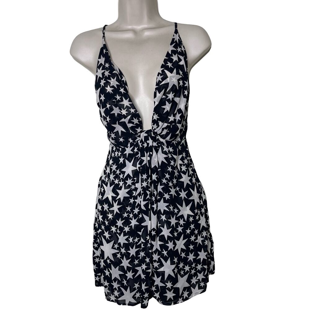 Reformation Black & White Star Print Sleeveless “Cosmo” Mini Dress Sz 2